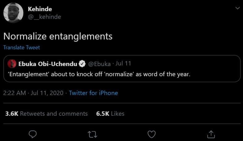 Kehinde kehinde normalize entanglements translate tweet ebuka obiuchendu ebuka j