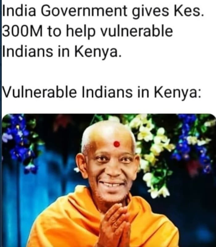 India government gives kes b00m to help vulnerable iindians in kenya. nulnerable