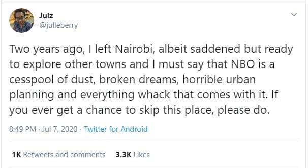 Julz julleberry two years ago left nairobi, albeit saddened but ready to explore