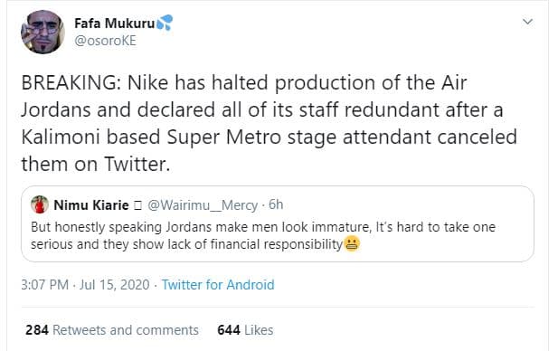 Fafa mukuru osoroke breaking nike has halted production of the air jordans and d