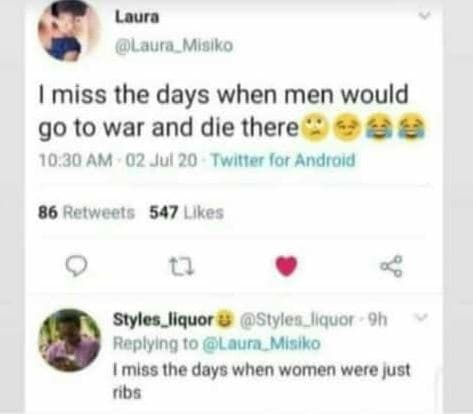 Loura laura_mloiko miss the days when men would go to war and die there 88 10 30