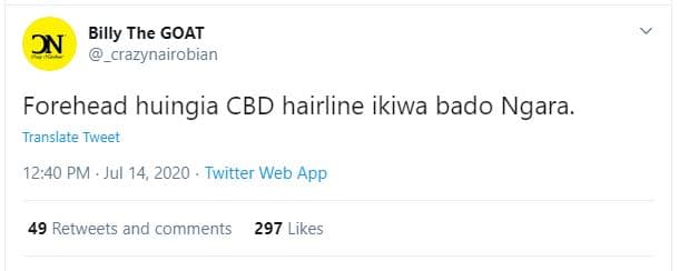 In billy the goat _crazynairobian forehead huingia cbd hairline ikiwa bado ngara