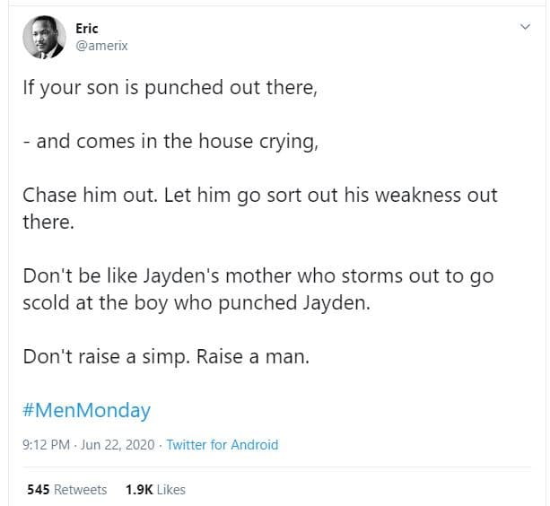 Eric amerıx if your son is punched out there and comes in the house crying chase