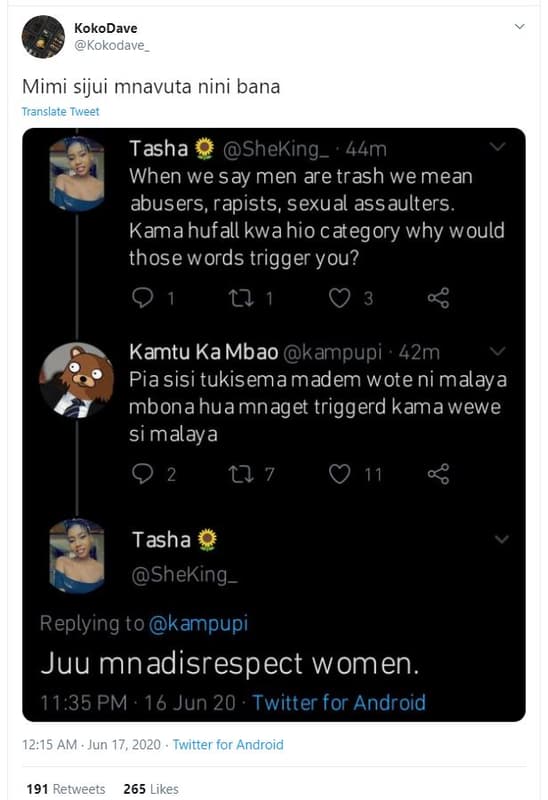 Kokodave kokodave mimi sijui mnavuta nini bana translate tweet tasha sheking 44m