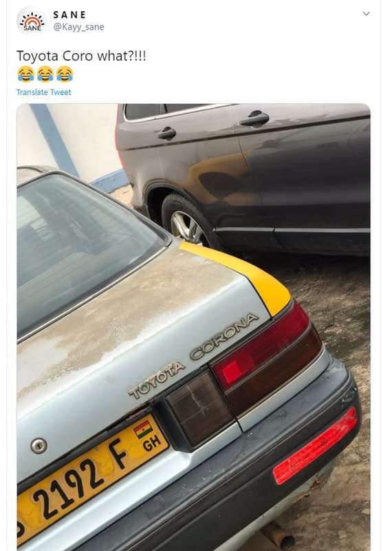 Sa n e sane kayy_ sane toyota coro what?! translate tweet gcrrona ucmota gh