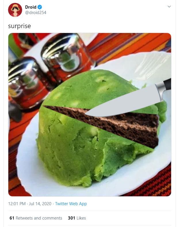 Droid droid254 surprise 12.01 pm . jul 14, twitter web app 61 retweets and comme