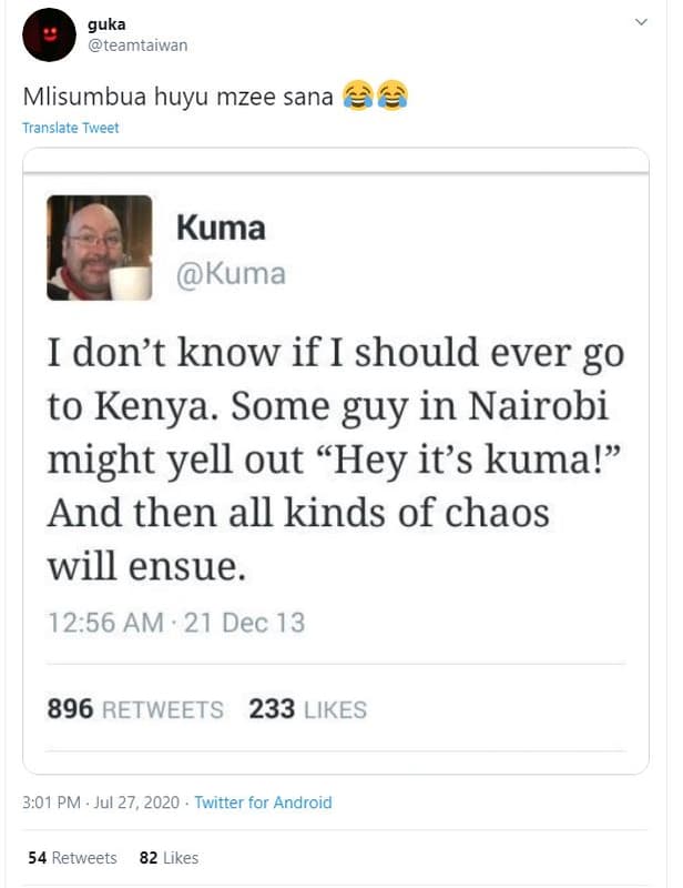 Guka teamtalwan mlisumbua huyu mzee sana translate tweet kuma kuma idon't know i