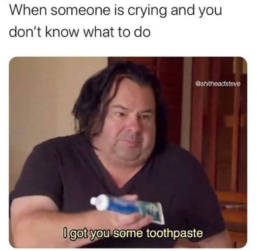 When someone is crying and you don't know what to do shitheadsteve i gotyou some