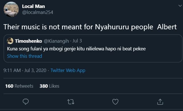 Local man localman254 their music is not meant for nyahururu people albert timos