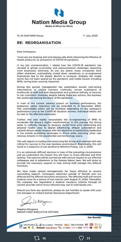 Nation media group oca rc are to all staffnmg kenya 1 july re reorganisation dea
