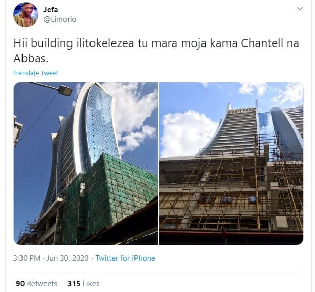 Jefa limorio hii building ilitokelezea tu mara moja kama chantell na abbas. tran