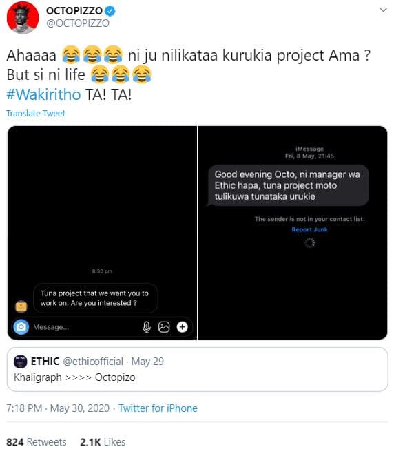 Octopizzo octopizzo ahaaaa ni ju nilikataa kurukia project ama ? but si ni life