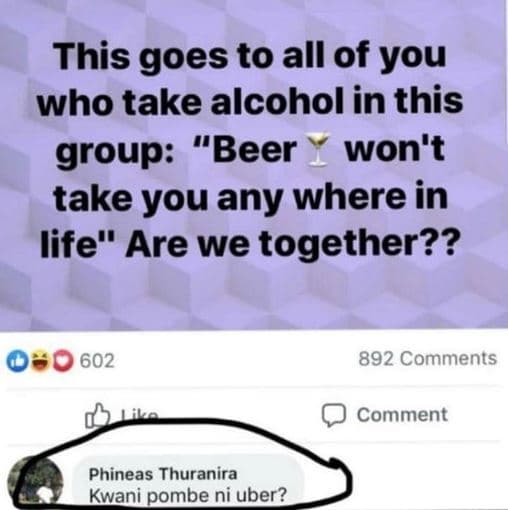 This goes to all of you who take alcohol in this group beer won't take you any w