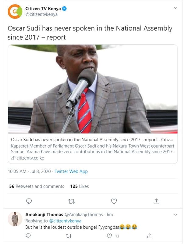 Citizen tv kenya citizentvkenya oscar sudi has never spoken in the national asse
