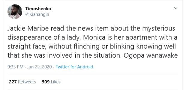 Timoshenko kianangih jackie maribe read the news item about the mysterious disap