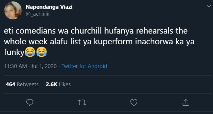 Napendanga viazi achiiiiii eti comedians wa churchill hufanya rehearsals the who