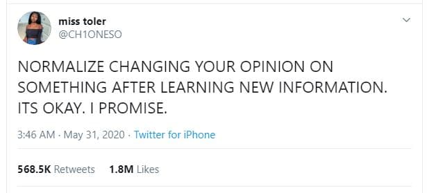 Miss toler chioneso normalize changing your opinion on something after learning