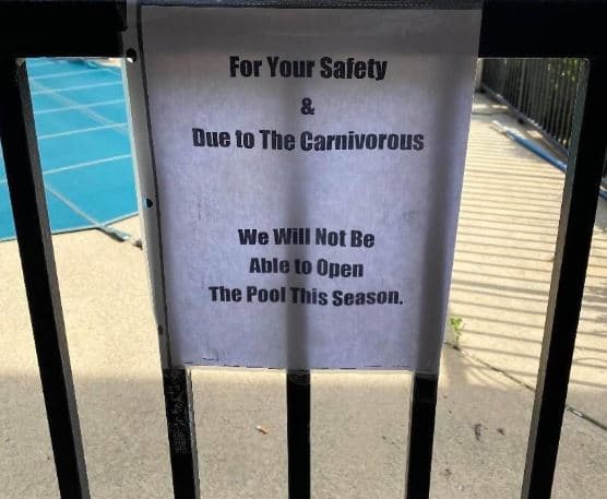 For your safety due to the carnivorous we will not be able 10 open the pool this