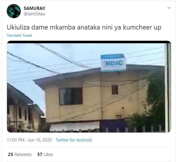 Samurai! iamgitau ukiuliza dame mkamba anataka nini ya kumcheer up translate twe