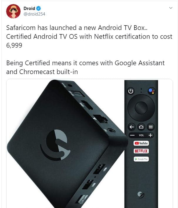 Droid droid254 safaricom has launched a new android tv box.. certified android t