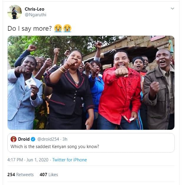 Chrisleo ngaruthi do say more? íàfè droid droid254 which is the saddest kenyan s