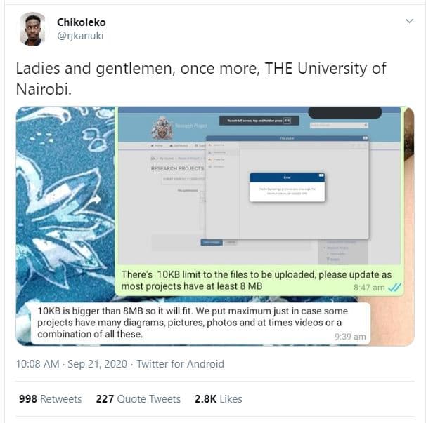 Chikoleko tjkarıuki ladies and gentlemen once more, the university of nairobi. i