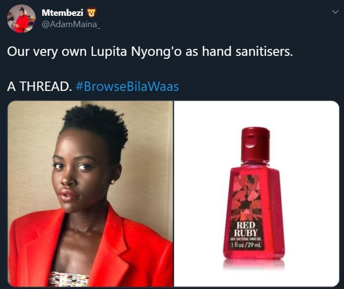 Mtembezi adammaina our very own lupita nyong'0 as hand sanitisers. a thread. bro