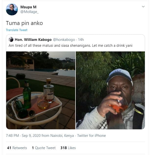 Msupa m mollage tuma pin anko translate tweet hon. william kabogo honkabogo 14h