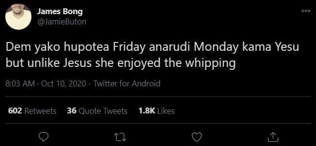 James bong jamiebuton dem yako hupotea friday anarudi monday kama yesu but unlik