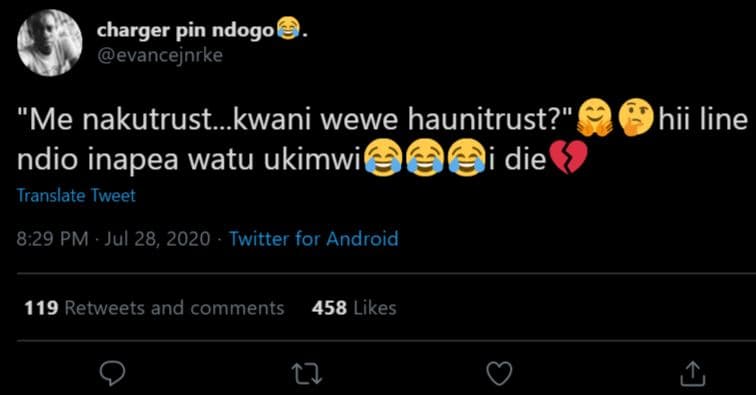 Charger pin ndogo evancejnrke me nakutrust_kwani wewe haunitrust?' ndio inapea w