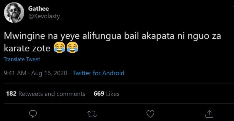 Gathee kevolasty mwingine na yeye alifungua bail akapata ni nguo za karate zote