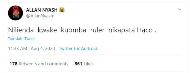 Allan nyash allannyash nilienda kwake kuomba ruler nikapata haco translate tweet