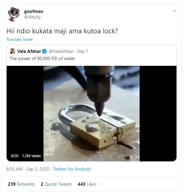 Goofman attoty hii ndio kukata maji ama kutoa lock? translate tweet vala afshar