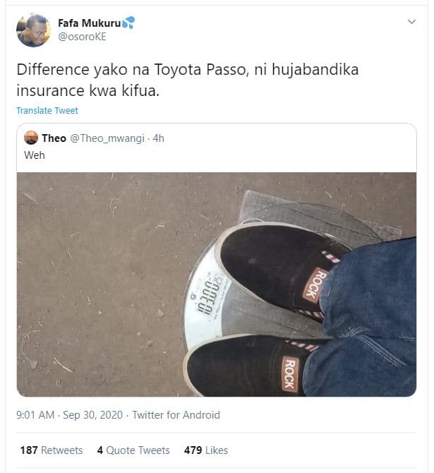 Fafa mukuru osoroke difference yako na toyota passo ni hujabandika insurance kwa
