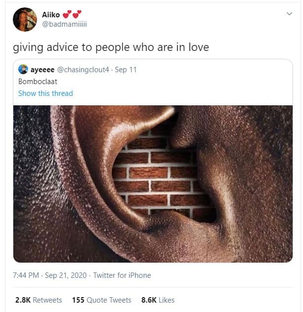 Aiiko badmamiiiii giving advice to people who are in love ayeeee chasingclout4 .