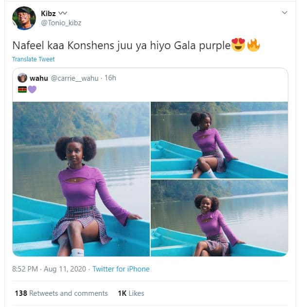 Kibz w tonio_kibz nafeel kaa konshens juu ya hiyo gala purple translate tweet wa