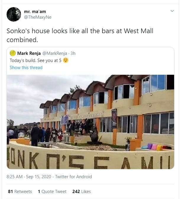 Mr ma am themaxyne sonko's house looks like all the bars at west mall combined.