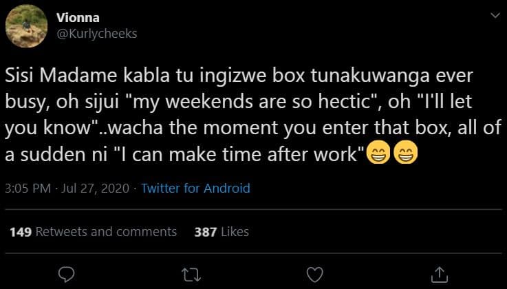 Vionna kurlycheeks sisi madame kabla tu ingizwe box tunakuwanga ever busy oh sij