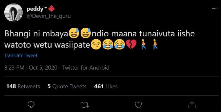 Peddy devin_the_guru 0oc bhangi ni mbaya ndio maana tunaivuta iishe watoto wetu