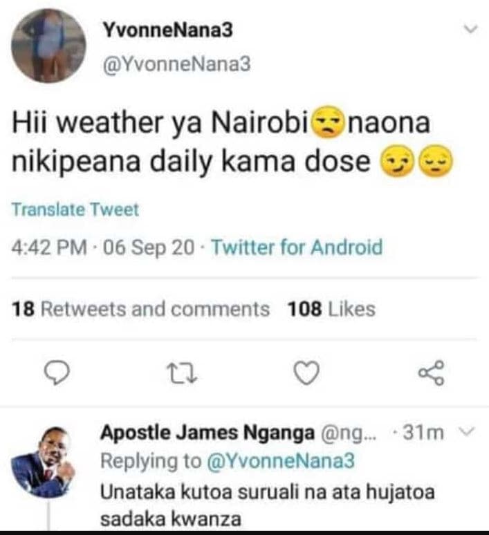 Yvonnenana3 yvonnenana3 hii weather ya nairobi naona nikipeana daily kama dose t