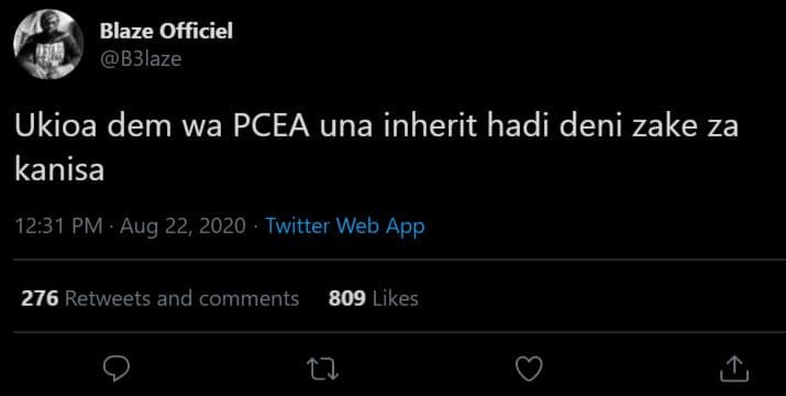 Blaze officiel bblaze ukioa dem wa pcea una inherit hadi deni zake za kanisa 12.