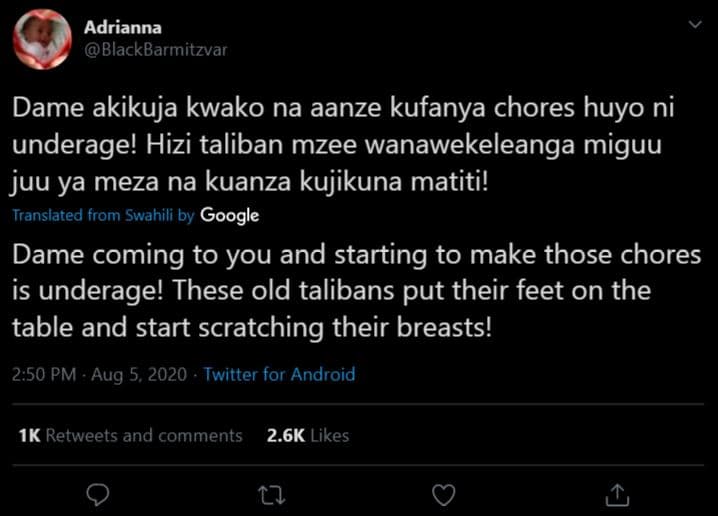 Adrianna blackbarmitzvar dame akikuja kwako na aanze kufanya chores huyo ni unde