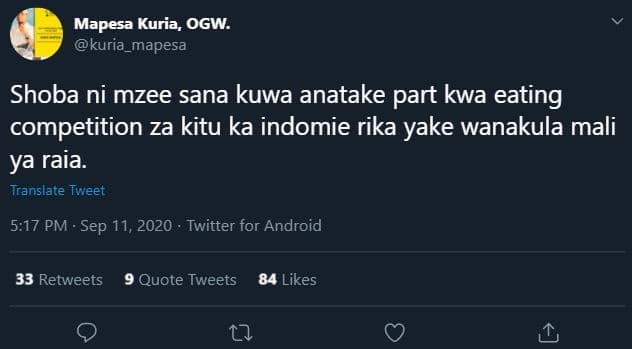 Mapesa kuria, ogw. kuria_mapesa shoba ni mzee sana kuwa anatake part kwa eating