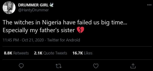 Drummer girl y hantydrummer the witches in nigeria have failed us big time. espe