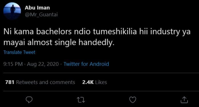 Abu iman mr_guantai ni kama bachelors ndio tumeshikilia hii industry ya mayai al