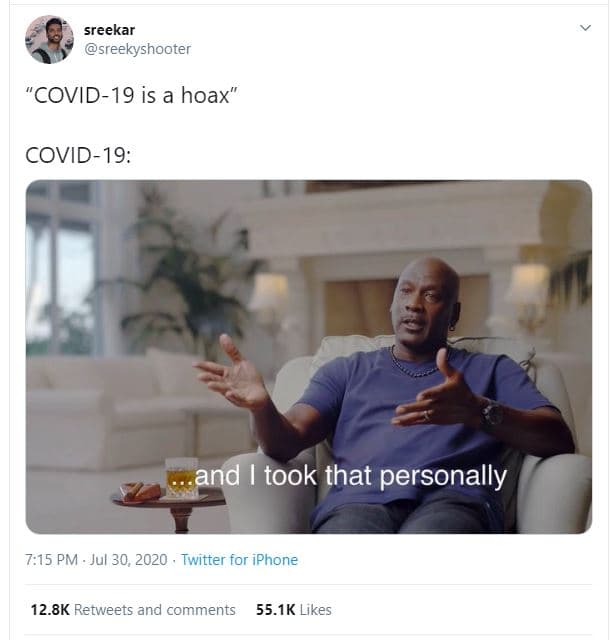 Sreekar sreekyshooter covid19 is a hoax covid19 and took that personally 7,15 pm