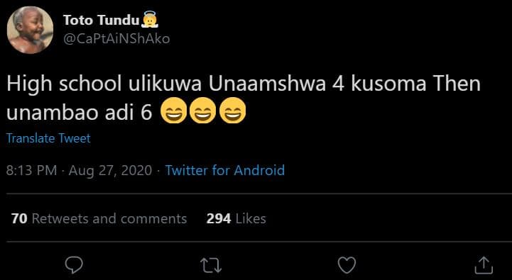 Toto tundu captainshako high school ulikuwa unaamshwa 4 kusoma then unambao adi
