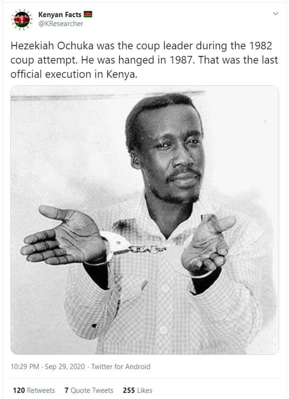 Kenyan facts kresearcher hezekiah ochuka was the coup leader during the coup att
