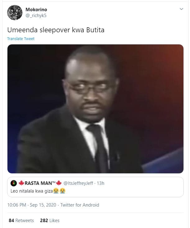 Mokorino richyks umeenda sleepover kwa butita translate tweet rasta man leo nita