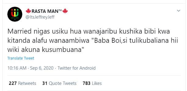 Rasta man itsjeffreyjeff married nigas usiku hua wanajaribu kushika bibi kwa kit